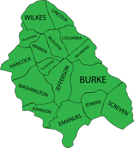 Illustration of the 16 counties that Walton Options serves in Georgia.