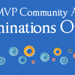Website slider: blue text box with colorful cogs surrounding white text reading: 2017 MVP Community Awards Nominations Open!