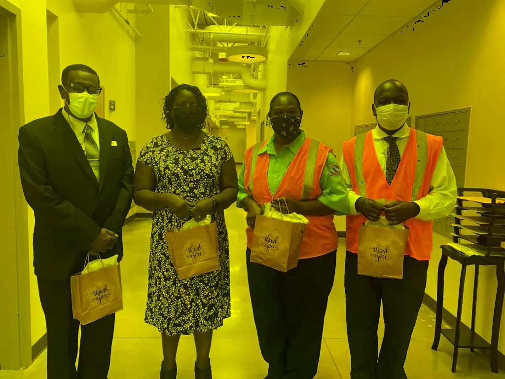 Advocacy Coordinator and Transportation Board Member Gaylon Tootle delivers thank you bags to the Augusta Transit Bus Drivers. Pictured left to right: Gaylon Tootle, Walton Options, Sharon Dottery, Transit Director, Priscilla King, Bus Driver, and Dr. Oliver Page, Public Transit Assistant Director.