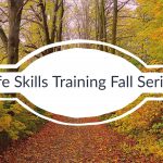 Life Skills Fall Training Header. The background image is a path in the woods with fall colored foliage with the text "Life Skills Training Fall Series" in a white highlight circle centered.
