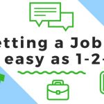 Header image: illustrated box with light blue corners. Text in the middle reads - Getting a Job is as easy as 1-2-3. The text is surrounded by illustrations of a light bulb, key, briefcase, tablet, computer screen and conversation bubbles.