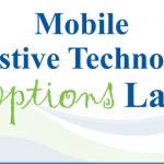 Image: Over the Walton Options color wave. Text reads: Mobile Assistive Technology Options Lab. The words Mobile Assistive Technology Lab is in dark blue. Options is in green.