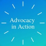 Header: blue background with white text centered reads: Advocacy in Action. The white Walton Options logo is in the bottom left corner