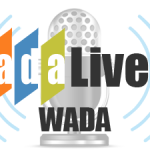 Logo for ADA Live! with text over an old fashion radio microphone